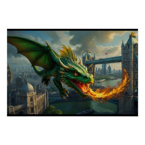 A Green Welsh Dragon Terrorizes London Poster