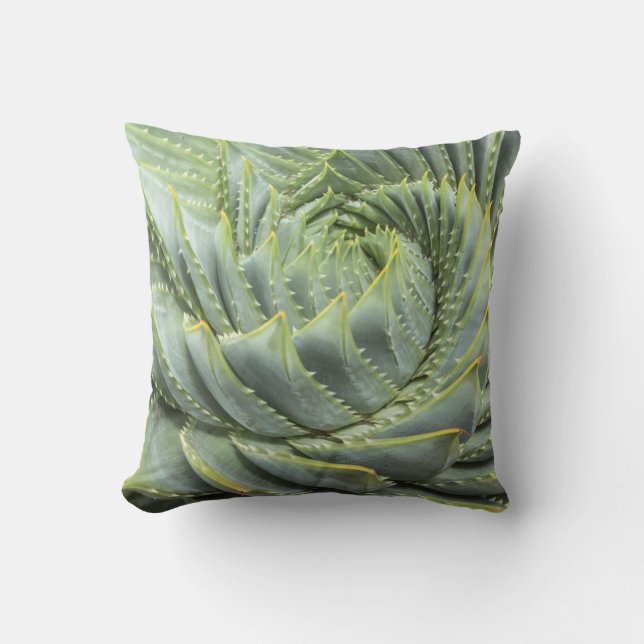 A Green & White Succulent Throw Pillow (Front)