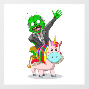 A green Zombie is riding a cute pink Unicorn for Wall Decal