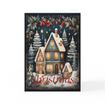 A Greeting Card Of Houses and Trees Snow Christmas