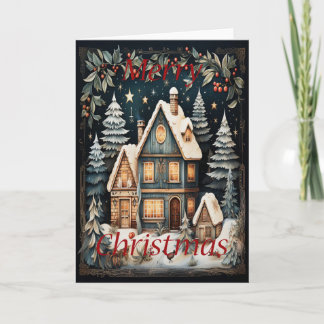 A Greeting Card Of Houses and Trees Snow Christmas