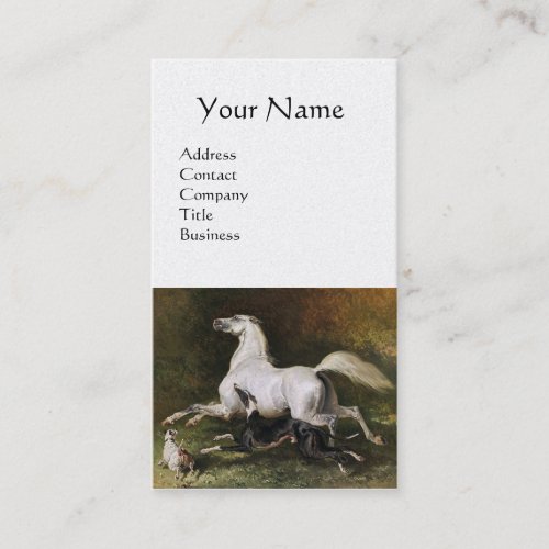 A Grey Arab Stallion Galloping With Dogs Monogram Business Card