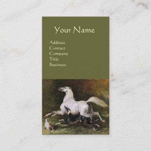 A Grey Arab Stallion Galloping With Dogs Monogram Business Card