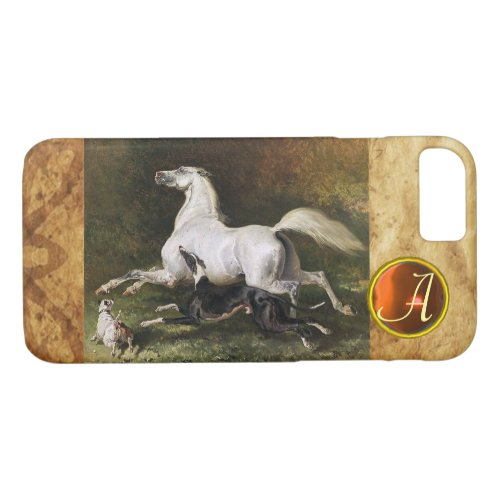 A Grey Arab Stallion Galloping With Dogs Monogram iPhone 87 Case
