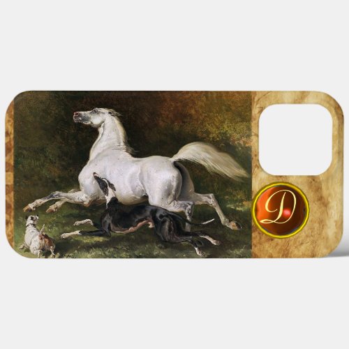 A Grey Arab Stallion Galloping With Dogs Monogram iPhone 13 Pro Max Case