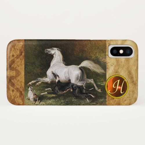 A Grey Arab Stallion Galloping With Dogs Monogram iPhone X Case