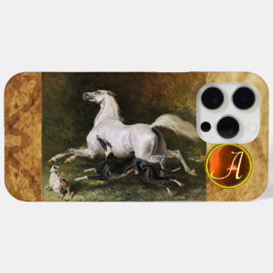 A Grey Arab Stallion Galloping With Dogs Monogram iPhone 15 Pro Max Case