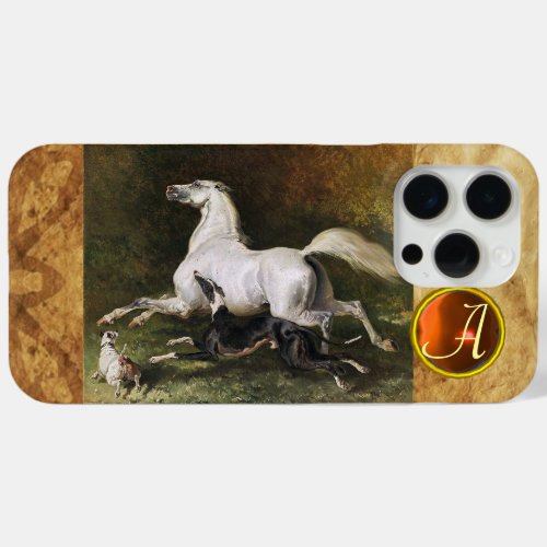 A Grey Arab Stallion Galloping With Dogs Monogram iPhone 15 Pro Max Case