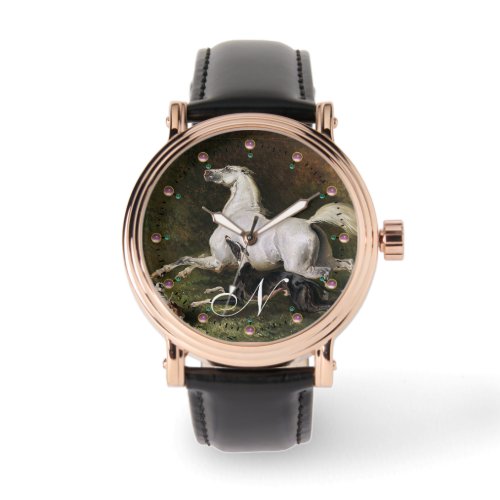 A Grey Arab Stallion Galloping With Dogs Monogram Watch