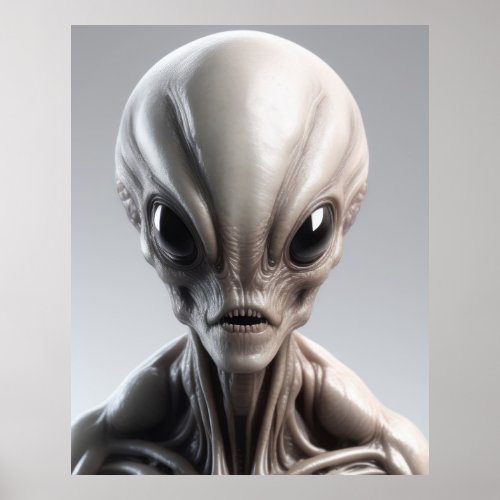 A greygray realistic alien for print