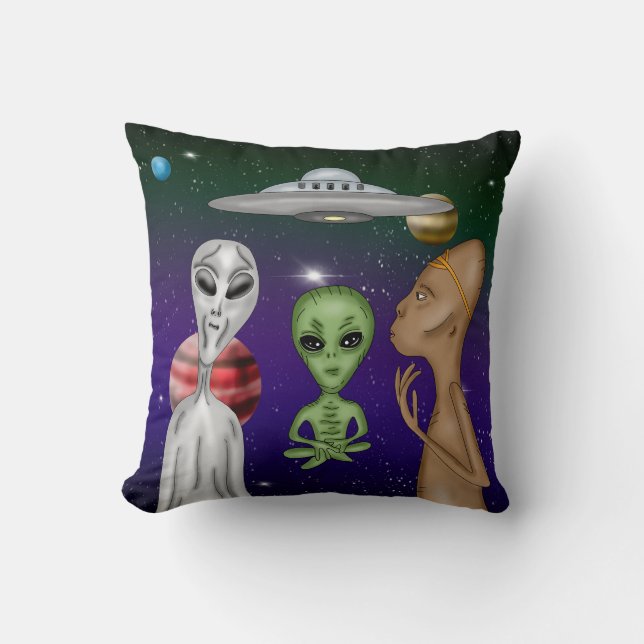A Grey, Little Green, Anunnaki Alien Drawing  Throw Pillow (Front)