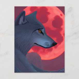 A Grey Wolf Staring at a Blood Moon  Postcard
