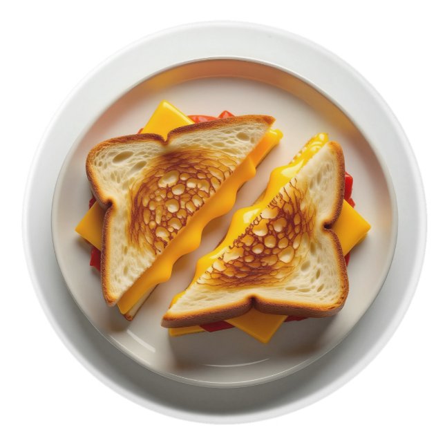 A Grilled Cheese Sandwich on a Plate Ceramic Knob (Front)