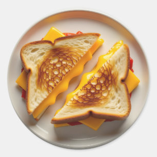 A Grilled Cheese Sandwich on a Plate Classic Round Sticker