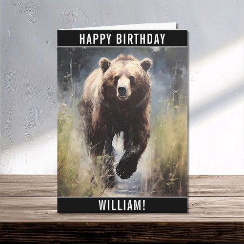 A Grizzly Bear Happy Birthday Name Card