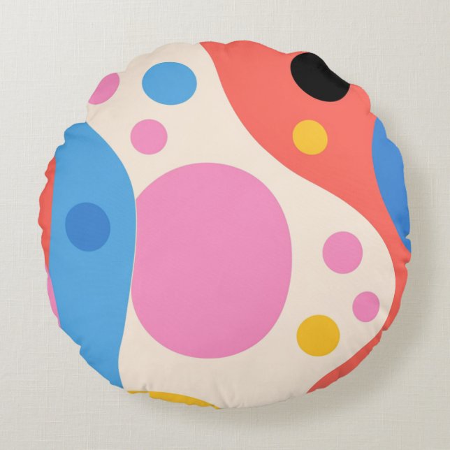 A Groovy Explosion of Color and Shape Round Pillow (Front)