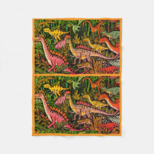 A Group of Dinosaurs in the Forest on a  Fleece Blanket