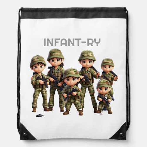 A Group Of Infants In Army Camouflage Uniform Drawstring Bag