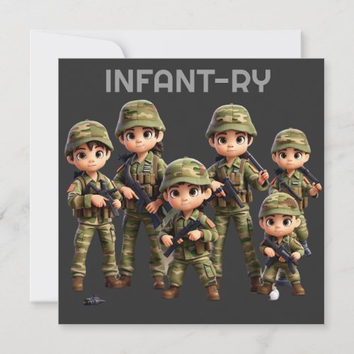 A Group Of Infants In Army Camouflage Uniform Invitation