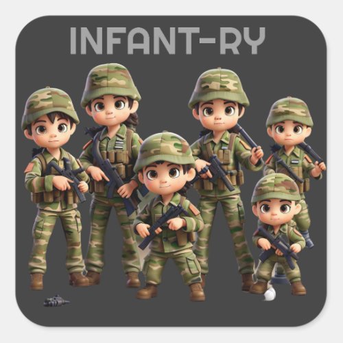 A Group Of Infants In Army Camouflage Uniform Square Sticker