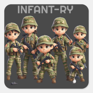 A Group Of Infants In Army Camouflage Uniform Square Sticker