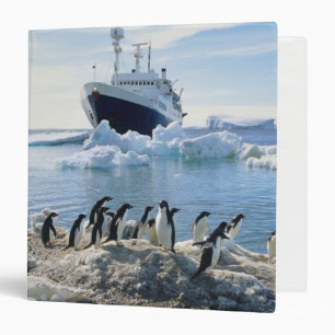 A Group Of Penguins Standing On An Icy Beach 3 Ring Binder