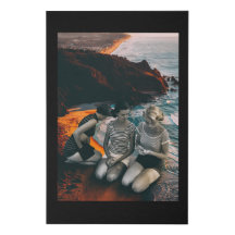 A group of women playing on the beach. Collage art