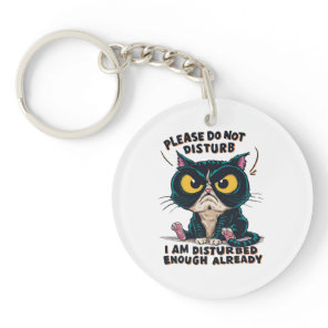A grumpy cat with oversized keychain
