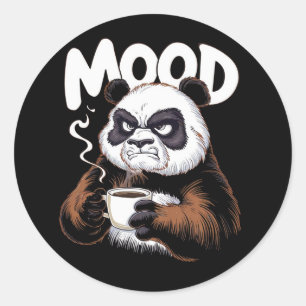 A grumpy panda holding a coffee cup classic round sticker