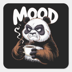 A grumpy panda holding a coffee cup square sticker
