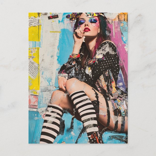 A Grunge Fashion lady Collage Postcard (Front)