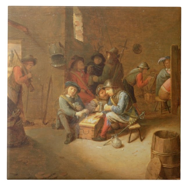 A Guardroom Interior with Soldiers playing Cards ( Ceramic Tile (Front)