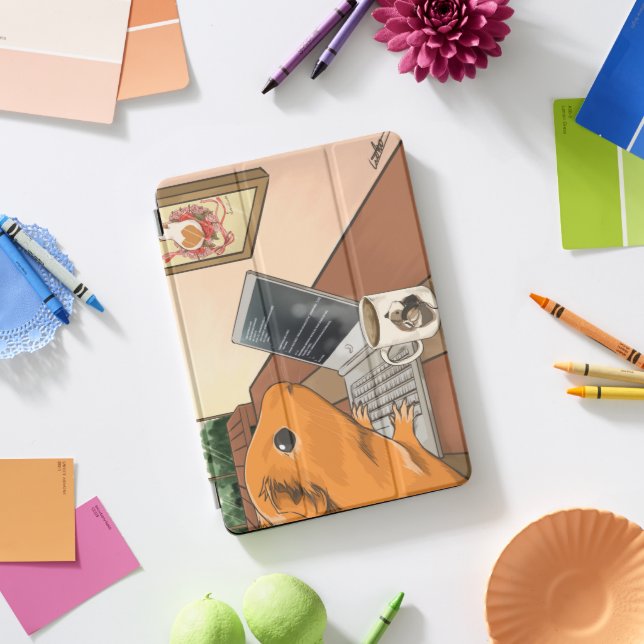 a guinea pig who works at a cafe iPad pro cover (Desk)