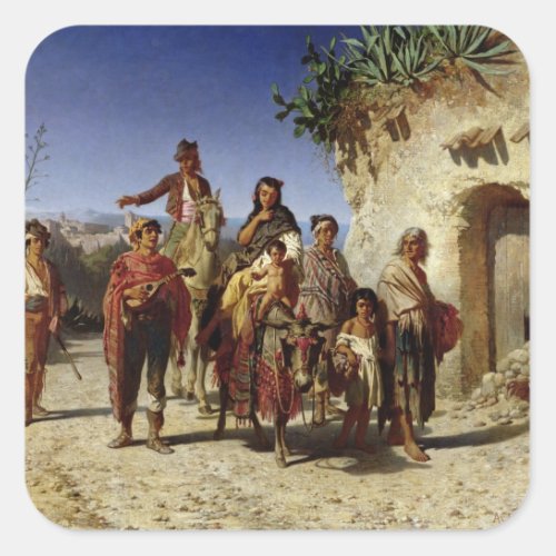 A Gypsy Family on the Road c1861 Square Sticker