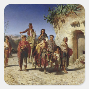 A Gypsy Family on the Road, c.1861 Square Sticker