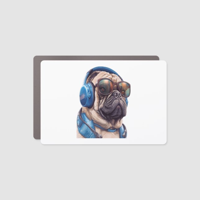 A Habu dog wearing sunglasses and headphones  Car Magnet (Front)
