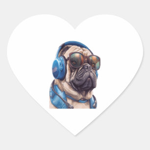 A Habu dog wearing sunglasses and headphones  Heart Sticker