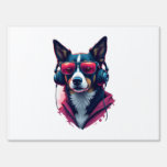 A Habu dog wearing sunglasses and headphones  Sign