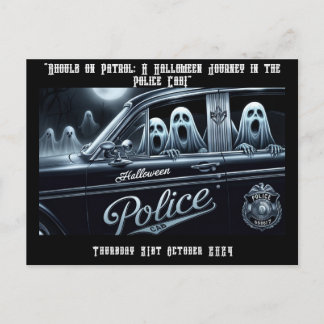 A Halloween Journey in the Police cab Holiday Postcard