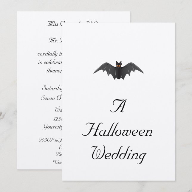 "A Halloween Wedding" - (Bat In Flight) Invitation (Front/Back)