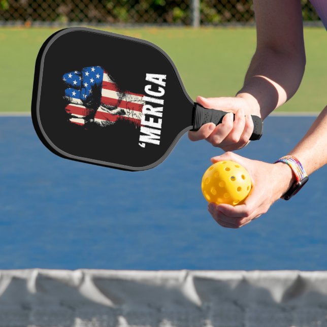 A Hand Fist American Flag 'MERICA'  Carbon Fiber Pickleball Paddle (Insitu)