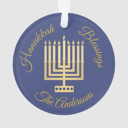 A Hanukkah Blessings Gold Menorah Personalized Ornament