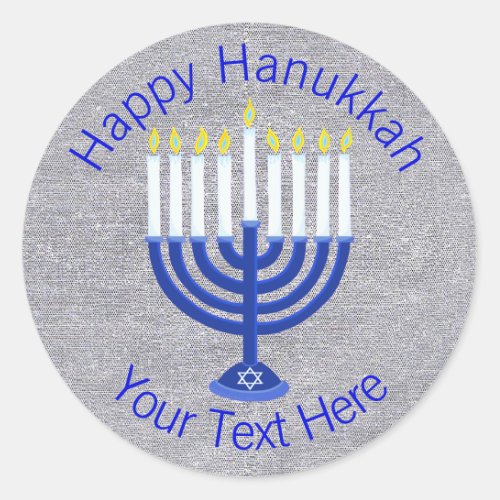 A Hanukkah Dark Blue Menorah On Faux Silver Cute Classic Round Sticker
