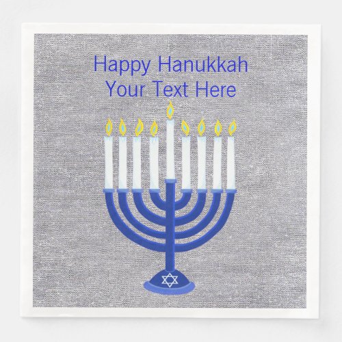 A Hanukkah Dark Blue Menorah On Faux Silver Large Paper Dinner Napkins