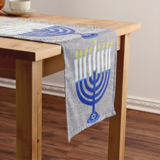 A Hanukkah Dark Blue Menorah Silver Holiday Decor Long Table Runner Zazzle Com