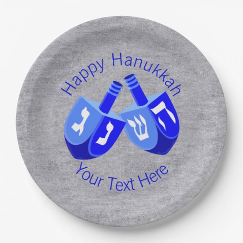 A Hanukkah Dreidels Blue Festival of Lights Party Paper Plates