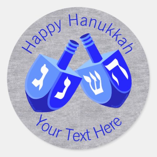 A Hanukkah Dreidels In Blue Cheerful Kids Design Classic Round Sticker