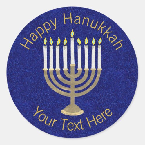 A Hanukkah Gold Menorah On Rich Blue Background Classic Round Sticker