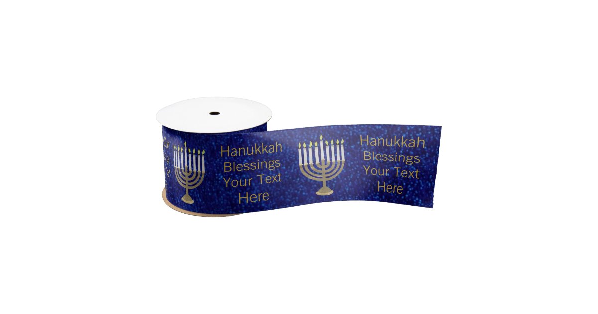 A Hanukkah Gold Menorah Wide Elegant Pattern Satin Ribbon Zazzle Com