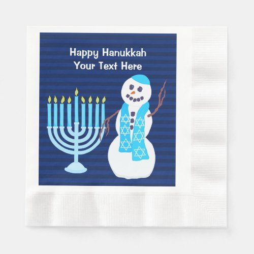 A Hanukkah Jewish Snowman And Blue Menorah Large Paper Napkins